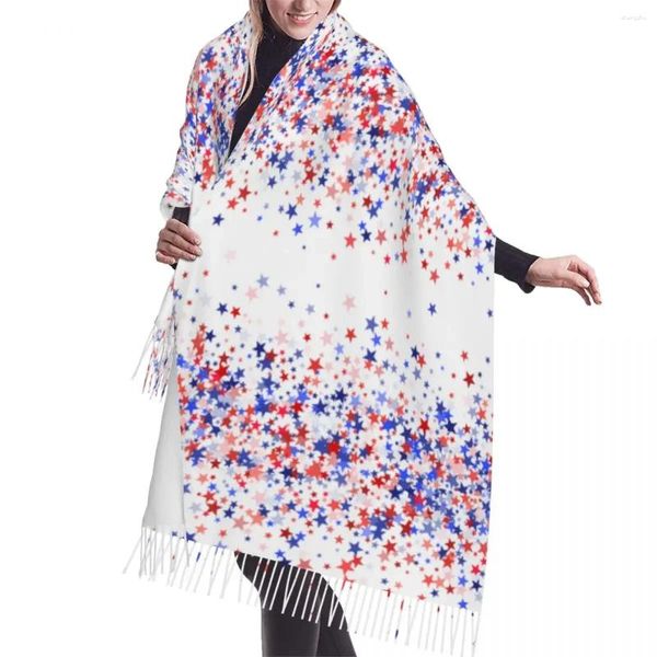 Débardeurs pour hommes Écharpe à pompon Grand Pashmina Hiver Chaud Châle Wrap Bufanda Femme Président Américain Jour USA Drapeau Étoiles Cachemire Echarpes