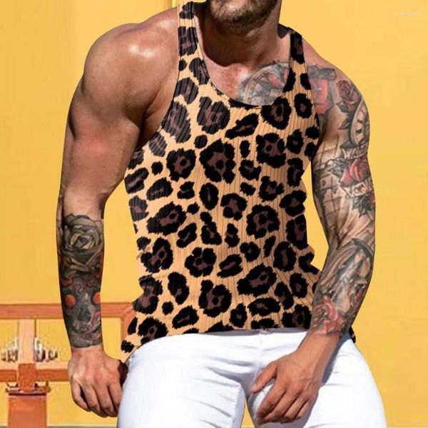 Terle-réservoir pour hommes Tie Tie Dye Summer Vest Colorful Tie-Dye Leopard Print Top pour gym Fitness Slim Fit Sans manche O Col