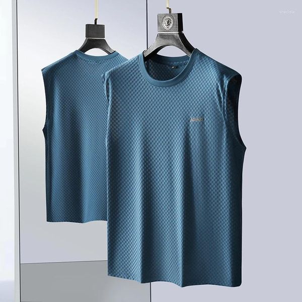 Camisetas sin mangas para hombre, camisetas de marca superior de verano de lujo de Color sólido sin mangas con letras estampadas para hombre, camisetas de moda con cuello redondo para hombre 7XL