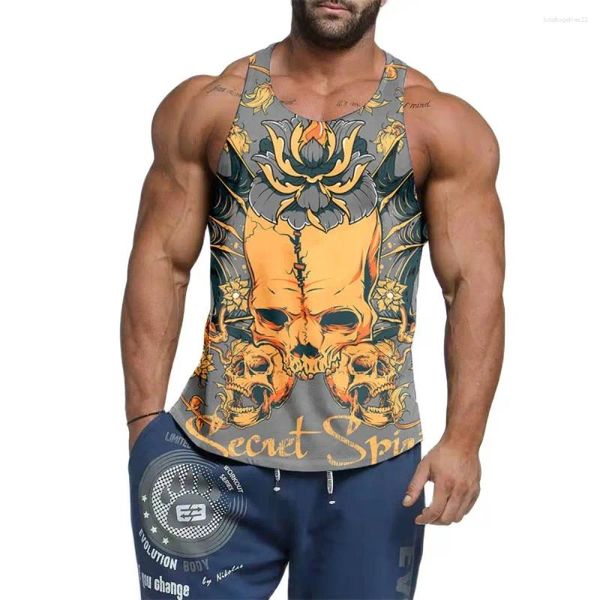 Débardeurs pour hommes Top Gym Vêtements Fun Skull Funky 3D T-shirt imprimé Garçons Sport de plein air Fitness Gilet Été Respirant T-shirts sans manches