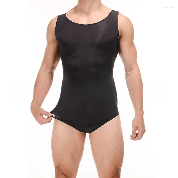 Les débardeurs pour hommes sous-vêtements Silk Silk Swneksuit Sexy Transparent Swimming Dancing Dancing Gym Sinfit large