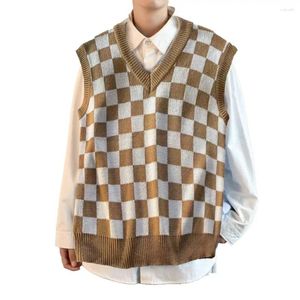 Débardeurs pour hommes col en V sans manches côtelé garniture collège style pull gilet automne hiver hommes tricotés