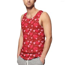 Débardeurs pour hommes Valentine Hearts Summer Top Rouge et Rose Entraînement Homme Personnalisé Streetwear Chemises sans manches Plus Taille