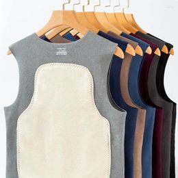 Débardeurs pour hommes Tops de velours Gilet chaud pour hommes Automne Hiver Mâle Patch arrière Fibre de chaleur Chemise sans manches Traceless Sous-vêtements léger mince