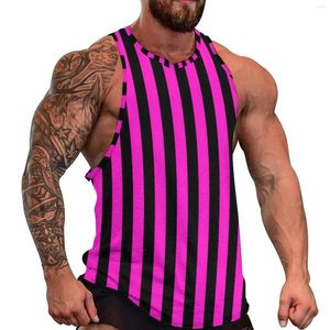 Tanktops voor heren Verticaal gestreept Zomertop Roze en zwart Workout Heren Design Sportkleding Mouwloze shirts Grote maat 4XL 5XL