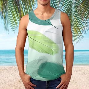 Camisetas sin mangas para hombre, chaleco informal a la moda con estampado hawaiano 3d, hojas verdes, camiseta de playa sin mangas de secado rápido, camiseta de gran tamaño para mujer