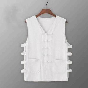 Hommes Débardeurs Vintage Gilet Hommes Coton Lin Chemise Kung Fu Gilet D'été Débardeur Tang Costume Traditionnel Chinois Vêtements Sans Manches Cardigan Ouvert 230620