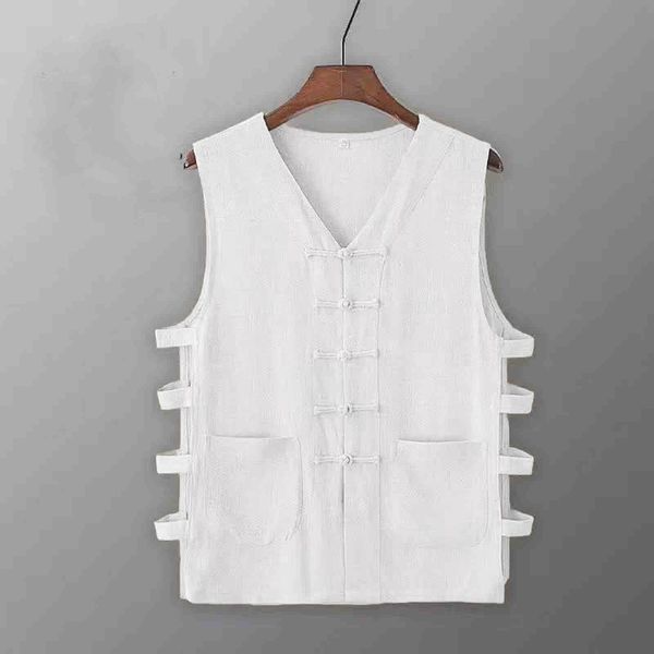 Débardeurs pour hommes Vintage Vest Hommes Coton Lin Chemise Kung Fu Summer Top Tang Costume Traditionnel Chinois Vêtements Sans Manches Cardigan Ouvert 230422