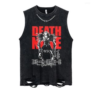 Tanktops voor heren Vintage gewassen mannen met ketting Anime Death Note Print Vest Zomer Casual mouwloze T-shirts Unisex Street chic Y2K