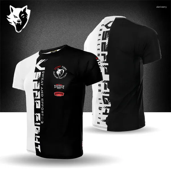 Débardeurs pour hommes VSZAP Entraînement MMA Sports Manches courtes Fitness Élastique T-shirt de boxe thaïlandaise Combat Pêche à séchage rapide en plein air