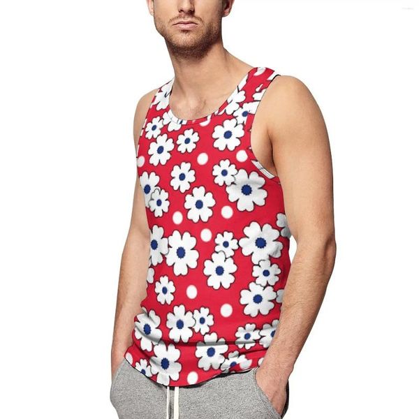 Débardeurs pour hommes Blanc Ditsy Floral Top Mâle Rétro Fleur Sportswear Été Formation Graphique Gilets Sans Manches Grande Taille 4XL 5XL