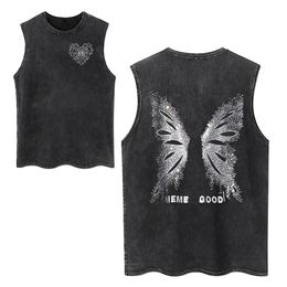 Débardeurs pour hommes Y2K Vêtements pour femmes Été Vintage Noir Débardeurs Lavage à l'acide T-shirts sans manches 100% Cotoon Punk Gothique Tops Tees Unisex Vest 230522