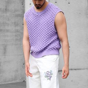 Débardeurs pour hommes Y2K Hommes Tricoté O Cou Couleur Pure Gilet Top Streetwear Mode Creux Crochet Tricot Camisole Sans Manches Hommes Hip Hop 230915