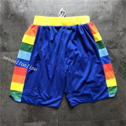 Equipo masculino de baloncesto, mezcla corta, pantalones cortos cosidos deportivos de color azul para fanáticos coloridos, pantalones de cadera pop con bolsillo y cremallera, pantalones deportivos en talla S- 2XL