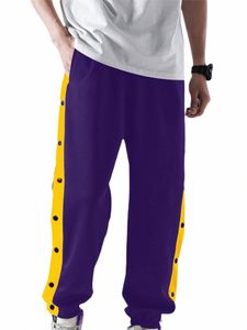 Pantalon de basket-ball pour hommes Tear Away High Split Snap Butt Casual Loose Fit Pantalon de survêtement d'entraînement actif avec poche violet petit r58e #