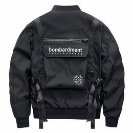 Techwear Cargo Bomber Jacket Homme Poche arrière surdimensionné Streetwear Hip Hop Punk Style Vestes noires Militaire MA1 Manteau Harajuku a8Cl #