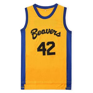 Men's Teen Wolf # 42 Scott Howard Moive Beacon Beavers Basketball Jersey Yellow American Film Version State Cheap Top Quality Logos