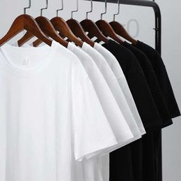 Heren T-shirts designer trend puur katoenen T-shirt voor mannen en vrouwen effen kleur korte mouwen gekamd katoen ronde hals cultureel shirt wit verdikt