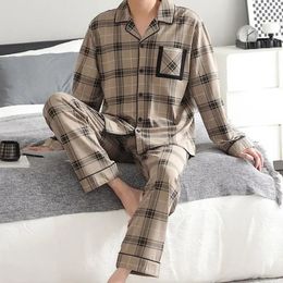 Heren Thermische Pyjama Sets Lange Mouw Lange Broek Casual Housewear Pak Winter Herfst Kleding Geruit Patroon Nachtkleding 240314