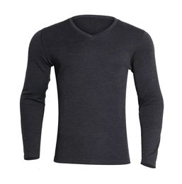 Sous-vêtements thermiques pour hommes 100% laine mérinos couche de base hommes laine mérinos col en V chemises hiver sous-vêtements thermiques T-Shirt à manches longues randonnée chasse course à pied 231206