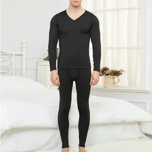 Sous-vêtements thermiques pour hommes 2 pièces/ensemble hommes chaud épais Thermo Homewear pyjama ensemble de fond hiver longs Johns col en V polaire élastique