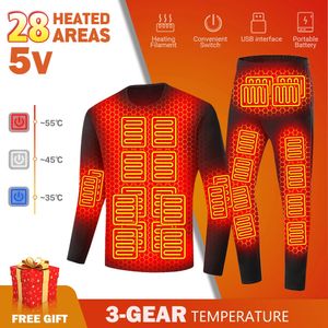 Sous-vêtements thermiques pour hommes 28 zones hiver veste chauffante thermique femmes gilet sous-vêtements chauffants USB vêtements de chauffage électrique combinaison de Ski pour hommes Moto pantalon d'automne 231213