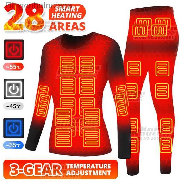 Sous-vêtements thermiques pour hommes 28 zones hiver sous-vêtements thermiques chauffants veste homme femme chauffage USB vêtements de ski électriques intelligents chauffage pêche chasseL231012