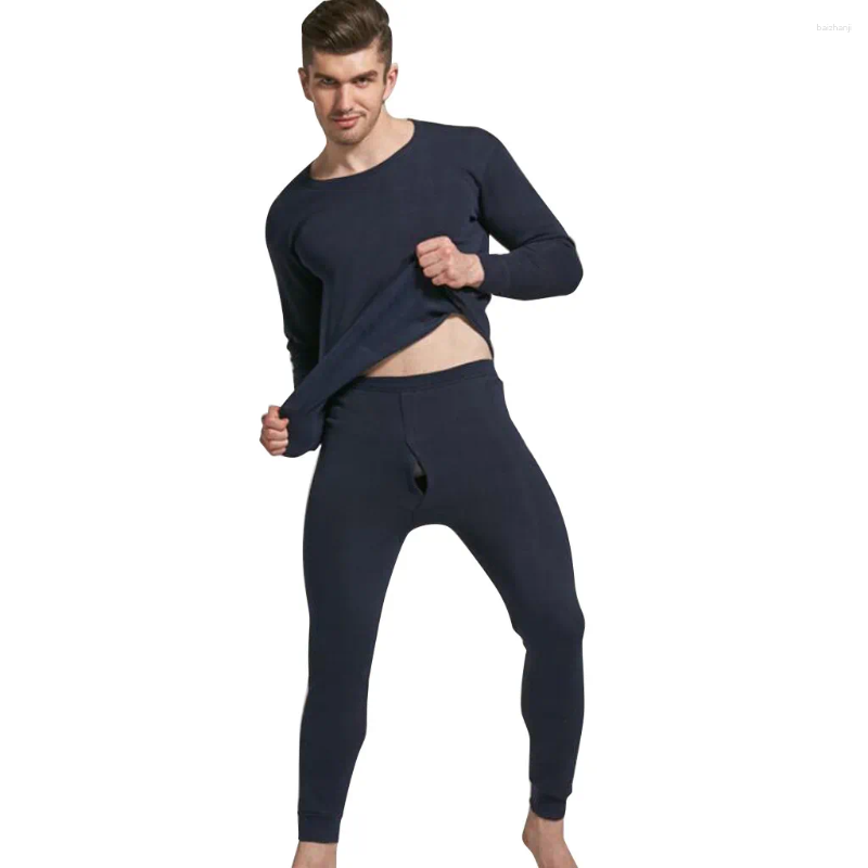 Men's Thermal Underwear 2pcs Men Sleepwear Winter O-Neck Suit Keep Warm Tops Pants Set Casual Fashion Comfortable Soft Daily Durabilit