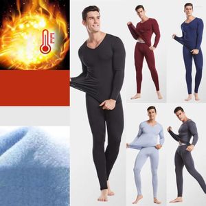 Heren thermisch ondergoed 2 stks mannen winter o-neck suit bewaren warme slaapkleding boven broek set