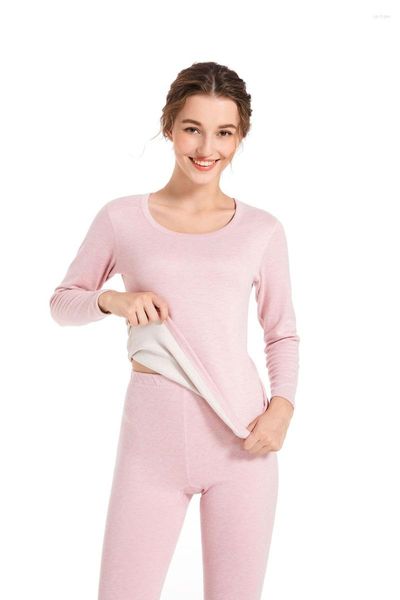 Ropa interior térmica para hombre Otoño e invierno Conjunto de seda de lana espesa para mujer Calzoncillos largos con tiras cálidas