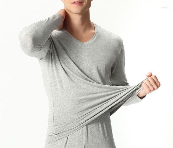 Sous-vêtement thermique homme automne hiver fibre de bambou col en v chaud long caleçon ensemble pour homme ultra-doux couleur unie mince pyjama homme 7XL