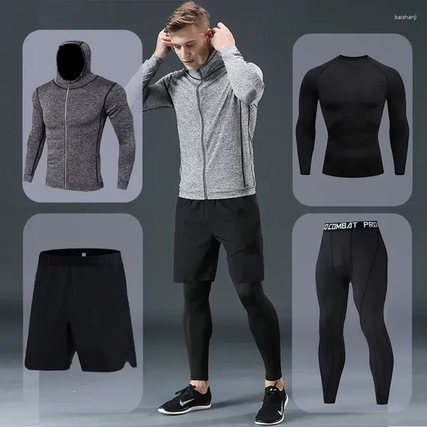 Ropa Interior Térmica para Hombres Negro Kit De Entrenamiento para Hombres Gimnasio Camiseta para Correr Medias Deportivas Compresión Traje De Sudor Cálido Ropa Primera Capa De Invierno