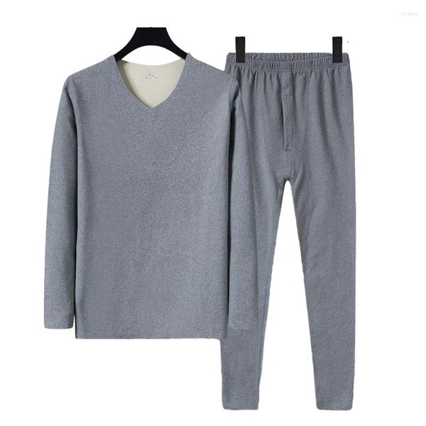 Ropa interior térmica para hombres Casual Otoño Invierno Cálido Lana Algodón Suave Largo Johns Conjunto de ropa superior e inferior