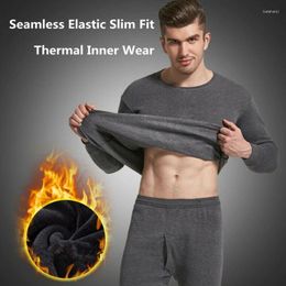 Heren thermisch ondergoed -Komende herfst winter mannen indoor naadloos elastisch warme binnenkleding set casual vaste kleur pyjama