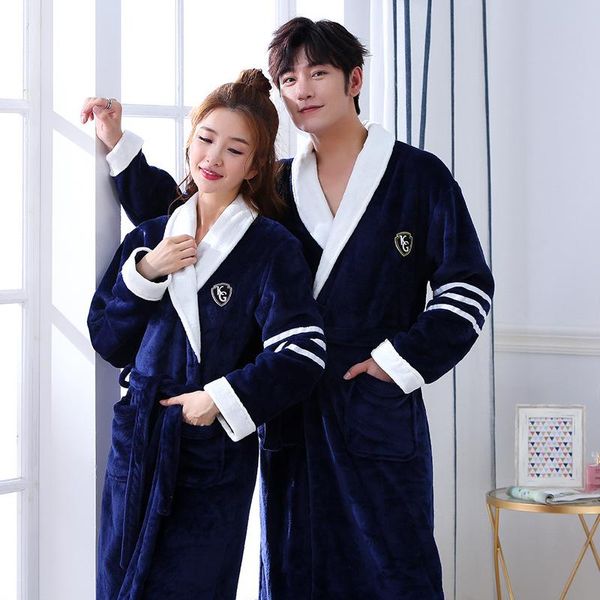 Sous-vêtements thermiques pour hommes Couple hommes femmes chaud Super doux flanelle corail polaire peignoir de bain Kimono peignoir mâle robe de chambre Robes