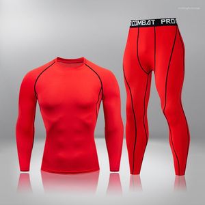 Sous-vêtement thermique homme Fitness Compression t-shirt course Jogging vêtements de sport entraînement collants 2 pièces/ensemble survêtement