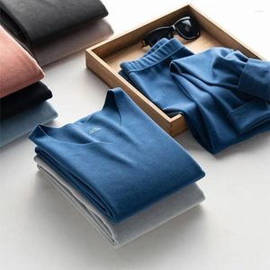 Heren thermisch ondergoed Verwarmde lange johns heren set winter fleece geïsoleerde broek thermo pakken warm slipje slaapkleding pyjama's wit