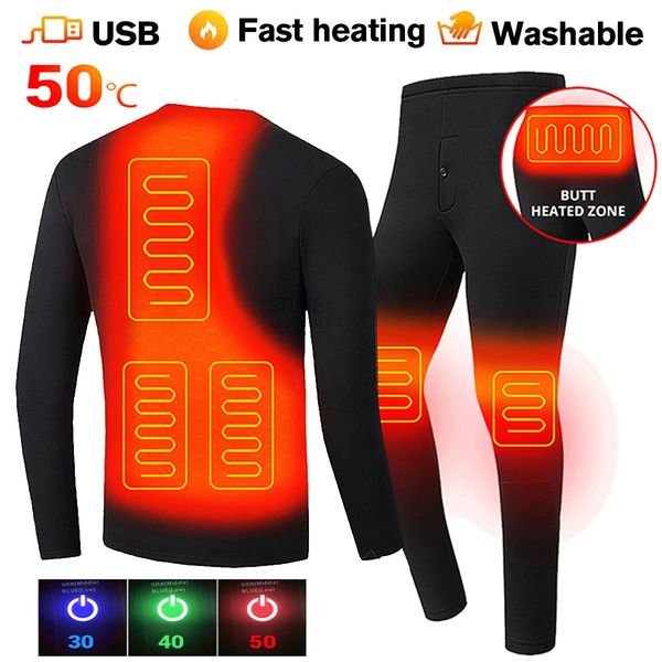 Sous-vêtements thermiques pour hommes veste de moto chauffée hommes femmes ensemble USB costume électrique vêtements pour l'hiver S5XL 231212