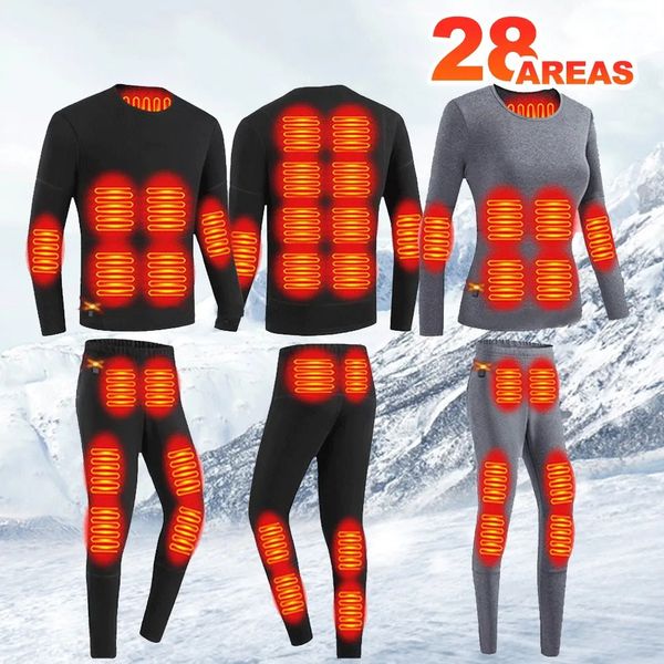 Sous-vêtements thermiques pour hommes Sous-vêtements chauffants 28 zones Chemises de randonnée Suites de ski Hauts Pantalon Hommes Femmes Sous-vêtements thermiques Veste chauffante USB Vêtements d'hiver 231122