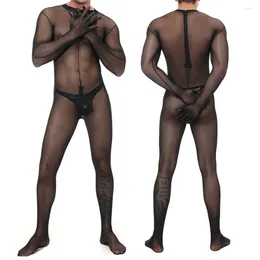 Thermisch ondergoed voor heren Jumpsuits Zwart Romper Worstelpak Mesh Gladde panty Lichaamsvormende bodysuit Heren Sexy Doorzichtige eendelig