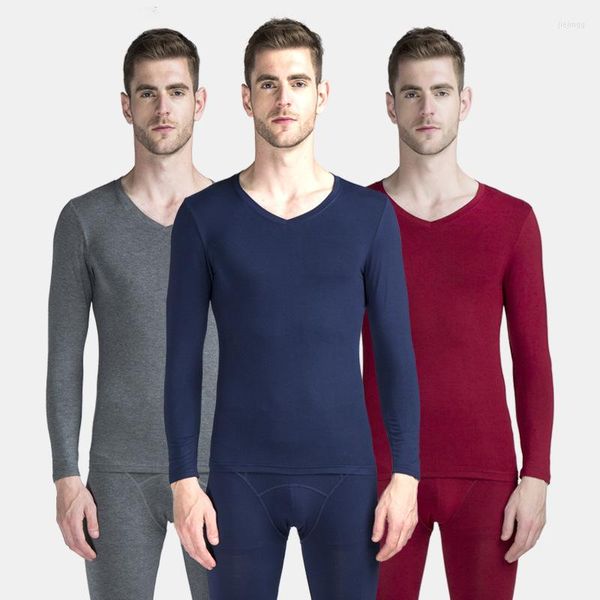 Ropa interior térmica para hombres Calzoncillos largos Hombres Modal Cuello en V delgado Moldeadores de cuerpo elásticos Tamaño asiático XL a 6XL Muy grande