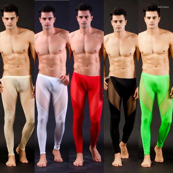Sous-vêtements thermiques pour hommes, minces élastiques, maille transparente, Sexy, longs, collants, Legging de Compression, sous-vêtements