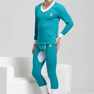 Mannen Thermisch Ondergoed Man Lange Onderbroek Bamboevezel Nachtkleding Laagbouw Sexy Pyjama V-hals Sets Hoge Kwaliteit Pijama Masculino