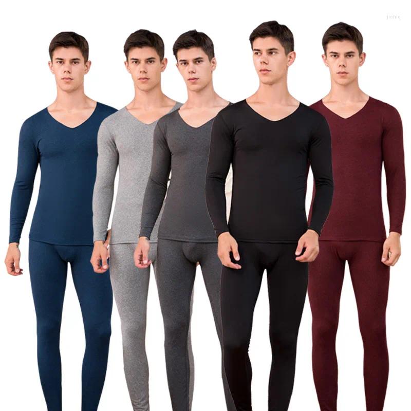 Men's Thermal Underwear Men Cotton Winter Trackless Cationic Invisible V-collar Long Johns Suits Seamless Undershirts