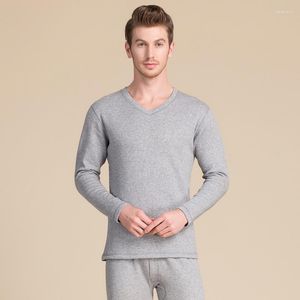 Sous-vêtement thermique homme hommes longs Johns automne hiver soie col en V velours chaud épais réel BSY8094