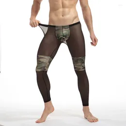 Sous-vêtements thermiques pour hommes Pantalons en maille pour hommes Camouflage Fitness Pouch Sexy Serré Confortable Voir Transparent Taille Basse Mode Long Johns