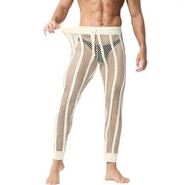 Sous-vêtements thermiques pour hommes, pantalons en maille, longs, patchwork, taille élastique, transparent, streetwear, pantalons décontractés, fitness, sexy, transparents