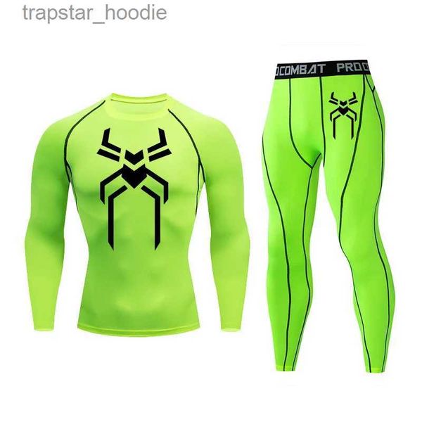 Sous-vêtements thermiques pour hommes Combinaison de sport de course pour hommes MMA Rashgard vêtements de sport à séchage rapide vêtements de Compression Kit d'entraînement de Fitness sous-vêtements thermiques L231130