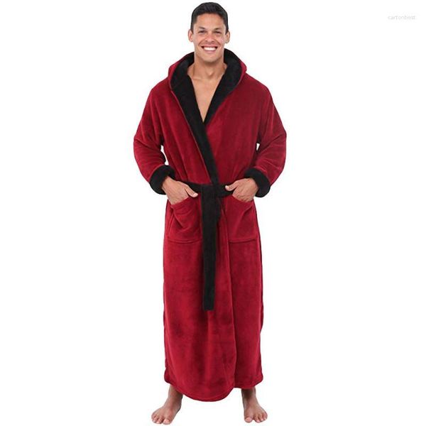 Ropa Interior Térmica para Hombres Ropa De Dormir para Hombres Bata De Baño De Invierno para Hombres Cómodo Chal De Felpa Alargado Y Sedoso Abrigo De Baño para El Hogar De Cachemira Sudaderas con Capucha De Manga Larga