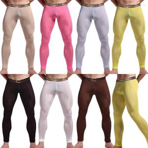 Sous-Vêtements Thermiques pour Hommes Hommes Sommeil Bas Glace Soie Ultra-Mince Long Johns Homewear Vêtements De Nuit Pantalon Sexy Bugle Poche Legging Pantalon Pyjama